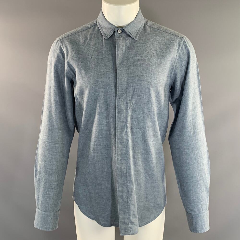 RYAN ROBERTS Size M Blue Heather Cotton Wool Button Up Long Sleeve Shirt